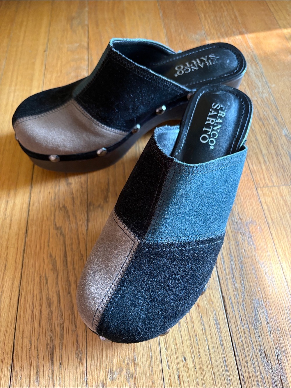 Franco Sarto suede patchwork clog